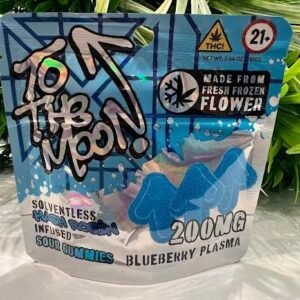 To the moon- Solventless Hash Rosin Infused Sour Gummies- Blueberry Plasma- 200mg